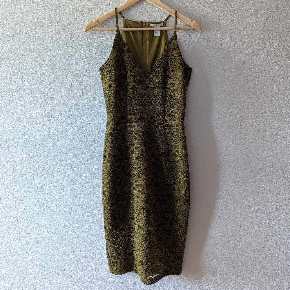 H&M Lace Midi Column Dress Olive/Bronze